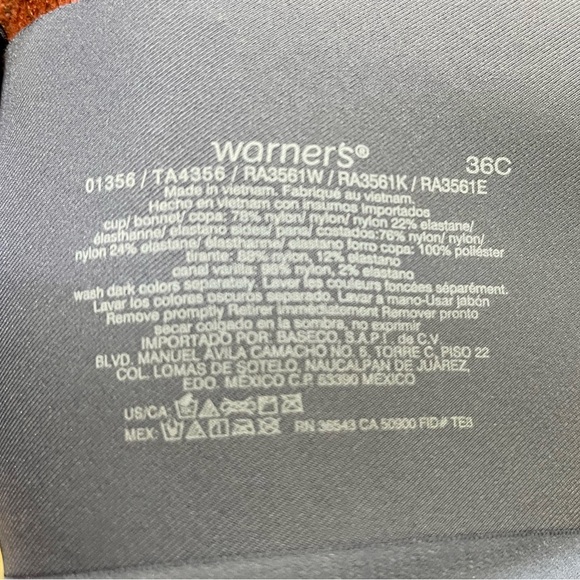 Blissful Benefits By Warner’s Underarm/Side Smoothing Underwire Bra 36C - Picture 6 of 6